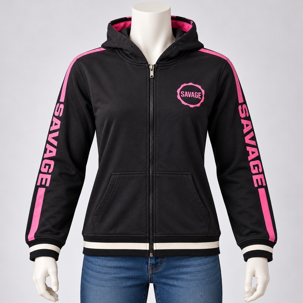 Special One Full Zip Hoodie Womens 3XL Black Pink Savage Graphic Sherpa Lined